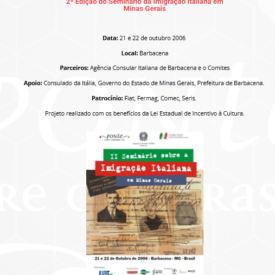 Segunda edição do Seminário da imigração italiana em Minas Gerais